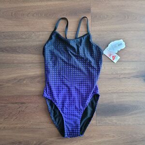 Sporti Thin Strap Swimsuit Womens Sz 36 One Piece Molecule Purple Dot NEW w TAG